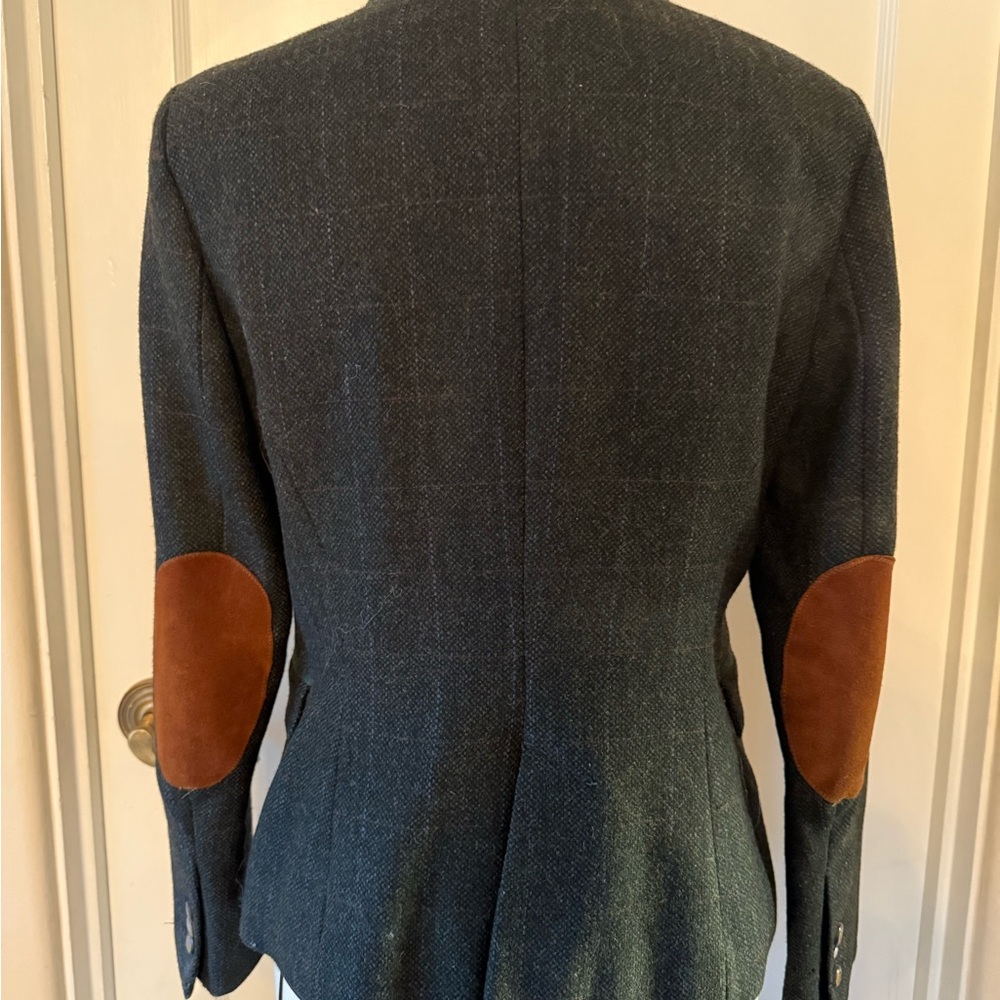 Zara Basic Dark Hunter Green Gray Tweed Plaid Lambswool Blazer- Size L - Picture 3 of 11